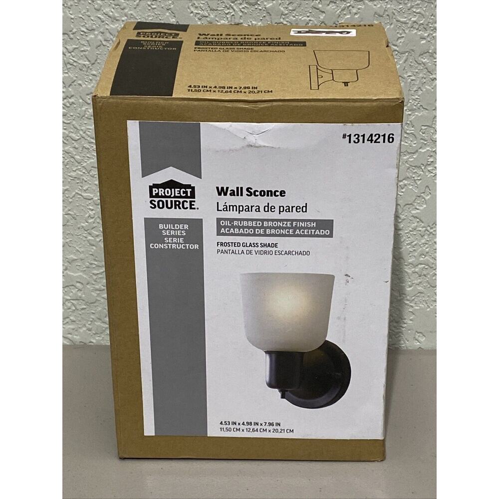 Project Source Wall Sconce Lamp Oil Rubbed Bronze Finish Frosted Glass Shade NEW